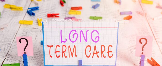 Conceptual hand writing showing Long Term Care. Business photo showcasing assistance with the basic an individualal tasks of everyday life Crumbling sheet with paper clips placed on the wooden table.